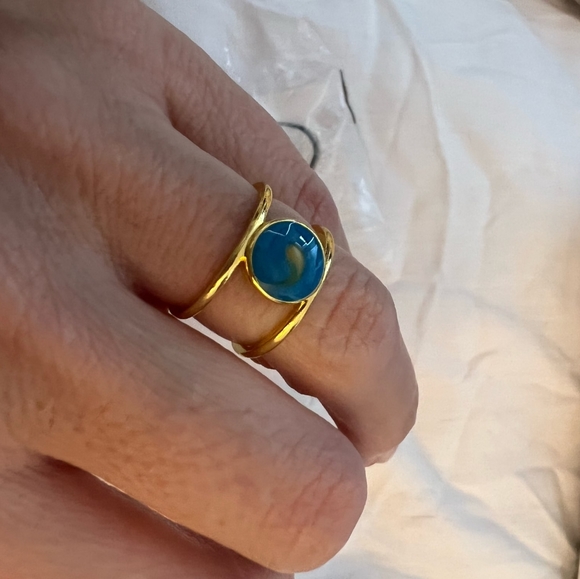 NEW Copper Turquoise Double Layer Inlaid Ring | 18k Gold Plated - Picture 6 of 9